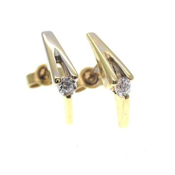 Gouden oorstekers met zirconia stenen (Oorbellen), Gebruikt, Ophalen of Verzenden, Met edelsteen, Goud