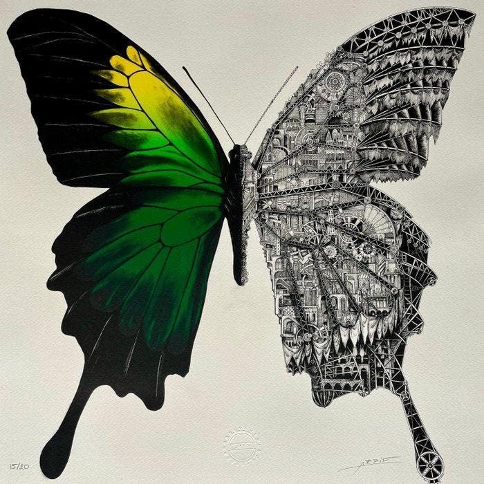 Ardif (1986) - Green Butterfly Mechanical, Antiek en Kunst, Kunst | Designobjecten