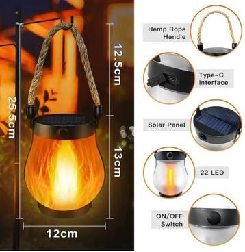 Solar Vlamlantaarn Hangend LED Buitenlamp USB Oplaadbaar, Verzenden, Nieuw