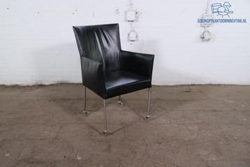 Bert Plantagie design vergaderstoel zwart leer RVS frame, Verzenden, Gebruikt