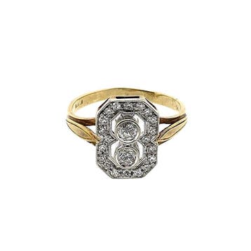 Gouden Art Deco ring met diamant; 0,51 ct., Sieraden, Tassen en Uiterlijk, 18 tot 19, Gebruikt, Ophalen of Verzenden, Met edelsteen