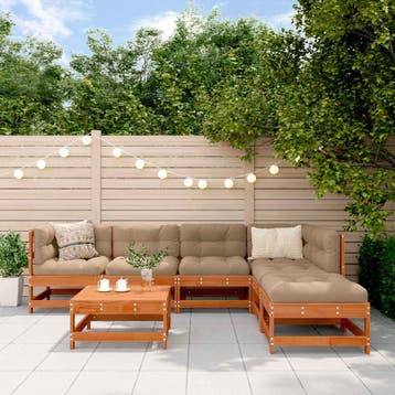 vidaXL Tuin loungeset 7 pcs Wasbruin Massief grenenhout, Verzenden, Nieuw, 7 zitplaatsen, Loungeset