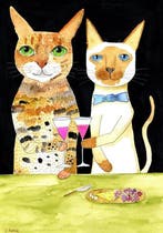 Sharyn Bursic - “Cats Drinking Best Friends”. Gesigneerd in