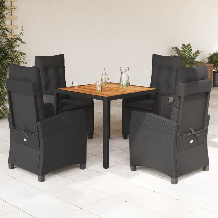 vidaXL 5-delige Tuinset met kussens poly rattan zwart, Tuin en Terras, Tuinsets en Loungesets, Tuinset, Nieuw, 4 zitplaatsen, Verzenden