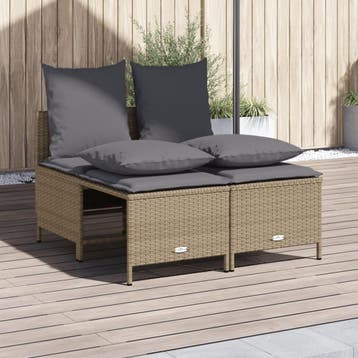 vidaXL 4-delige Loungeset met kussens poly rattan beige, Verzenden, Nieuw, Loungeset