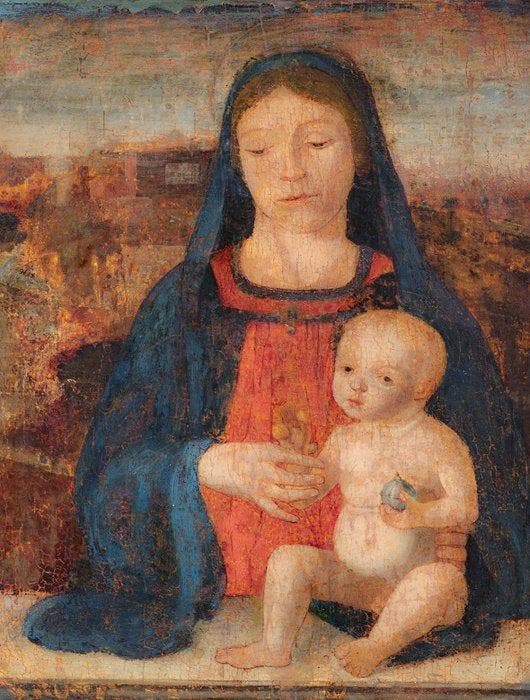 Seguace di Jacopo Bellini (XV) - Madonna col Bambino, Antiek en Kunst, Kunst | Schilderijen | Klassiek