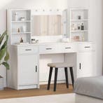 vidaXL Make-up tafel set met LED met lade 3 pcs Wit Bewerkt, Verzenden, Nieuw
