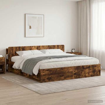 vidaXL Hoofdeinde kas met opslag Gerookt eiken Bewerkt hout, Verzenden, Nieuw, Bruin, Hout