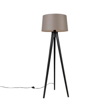 Tripod zwart met linnen kap taupe 45 cm - Tripod Classic, Huis en Inrichting, Verzenden, Nieuw, Hout, Modern
