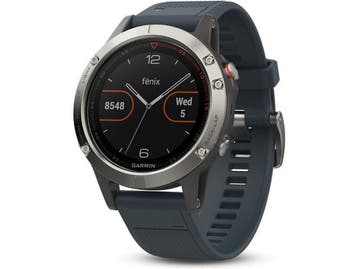 Garmin Fenix 5 47 mm zilver met siliconebandje blauw, Verzenden, Zo goed als nieuw, Garmin