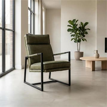 Set van 2 Leren fauteuils Square - Granada Moss, Nieuw, Ophalen of Verzenden, 50 tot 75 cm, Leer