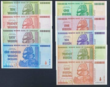 Zimbabwe. - 9 banknotes - 2008 (Zonder minimumprijs), Postzegels en Munten