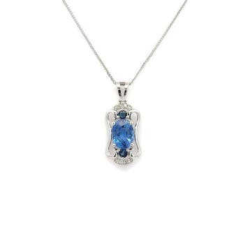 Ketting met hanger - 14 karaat Witgoud - 1.02ct. tw. Saffier