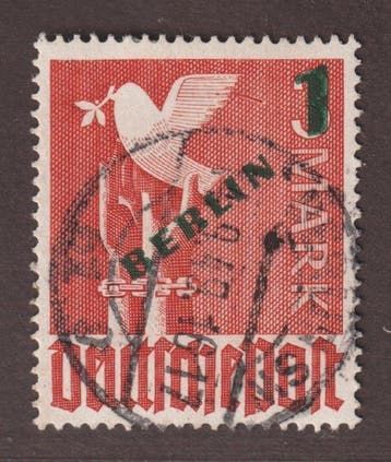 Berlijn 1949 - BERLIN 67 PF I, 1 Mk. Drukplaatfout Ast, net, Gestempeld