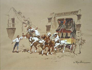 Eugène Lelièpvre (1908-2013) - Chevaux affolés au relais de