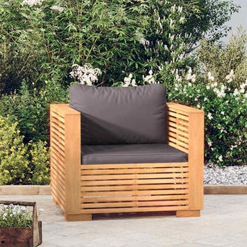 vidaXL Tuinstoel met donkergrijze kussens massief teakhout, Verzenden, Nieuw, Teakhout