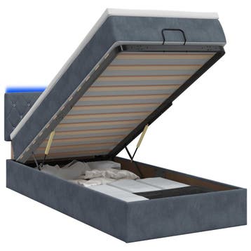 vidaXL Ottoman Bed met Matrassen en LED Donkergrijs 80 x 200, Verzenden, Nieuw, Grijs, Stof