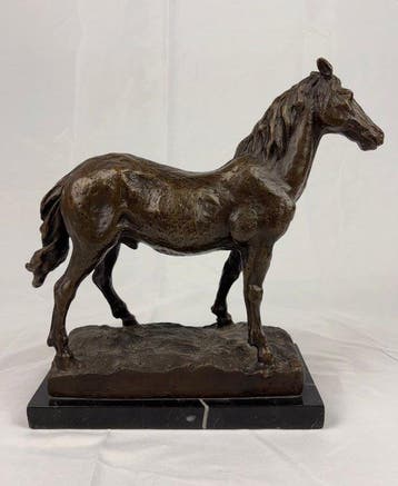 sculptuur, Stehendes Pferd - 26.5 cm - Brons, Marmer
