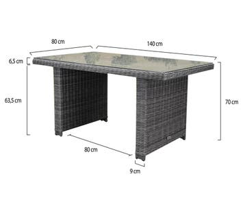 Ibiza XL lounge-diningtafel 140x80xH70 cm antraciet, Ophalen of Verzenden, Nieuw, Wicker