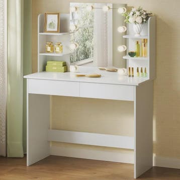 Kaptafel met LED Spiegel, 2 Lades & 4 Opbergvakken - 90x40x1, Verzenden, Nieuw