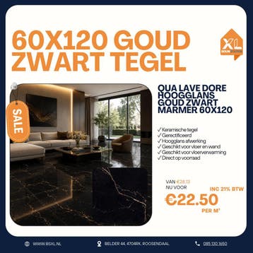 60x120 GOUD ZWART - VOORRAAD = ACTIE TEGEL =GERECTIFICEERD, 60 cm of meer, Nieuw, Ophalen of Verzenden, 10 m² of meer