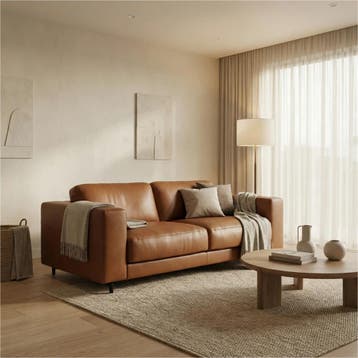 Leren bank Clear - 2,5 zits - Elegance Cognac (cognac) -, Huis en Inrichting, Bohemian, Eigentijds, Modern, Retro, Vintage, Nieuw