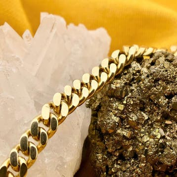 Gouden platte gourmetschakel armband (Schakelarmband), Sieraden, Tassen en Uiterlijk, Ophalen of Verzenden, Gebruikt, Goud, Goud