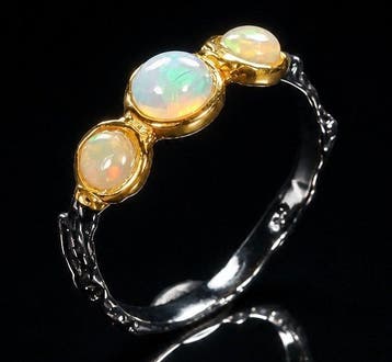 925 zilver, zwart gerhodineerd - opaal - Ring
