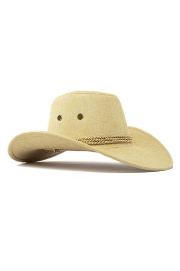 KIMU® Cowboyhoed Beige Flax Lichtgewicht Lichtbruine Linnen, Ophalen of Verzenden, Nieuw, Overige maten, Carnaval