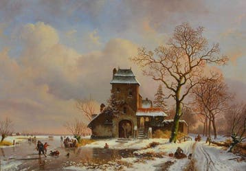 Anton Karssen (1945-2019) - IJsgezicht met schaatsers, Antiek en Kunst, Kunst | Schilderijen | Klassiek