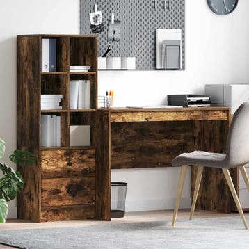 vidaXL Bureau Gerookt eiken 145.5 x 50 x 127 cm 2 st, Huis en Inrichting, Bureaus, Verzenden, Nieuw