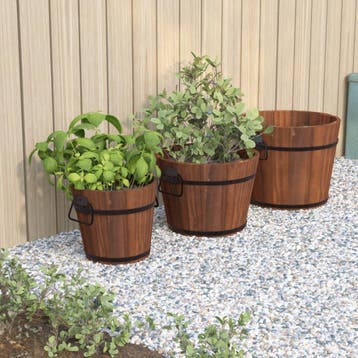 vidaXL Plantenbakset houten emmer 3-delig massief vurenhout, Verzenden, Minder dan 60 cm, Nieuw, Hout