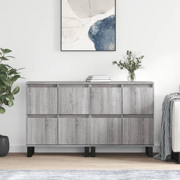 vidaXL Dressoirs 2 st bewerkt hout grijs sonoma eikenkleurig, Huis en Inrichting, Kasten | Dressoirs, Verzenden, Nieuw, Overige houtsoorten