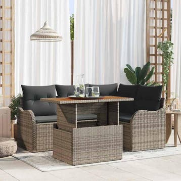 vidaXL Tuin Sofa Set 5 st Grijs Poly riet, Verzenden, Nieuw, 5 zitplaatsen