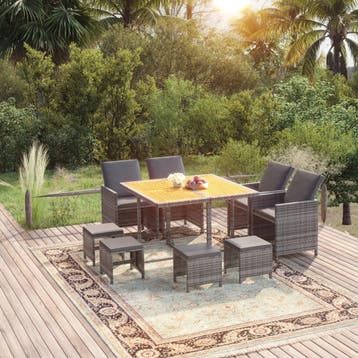 vidaXL 9-delige Tuinset met kussens poly rattan grijs, Verzenden, Nieuw, Tuinset