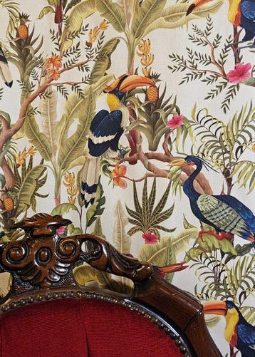 Nieuwe exclusieve Boheemse stof met toekans - 300x280m -
