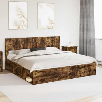 vidaXL Bedframe met opbergruimte en hoofdbord 2 st Bewerkt, Huis en Inrichting, Verzenden, Nieuw, Bruin, Hout