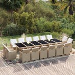 vidaXL 17-delige Tuinset met kussens poly rattan beige, Verzenden, Nieuw, 7 zitplaatsen, Tuinset