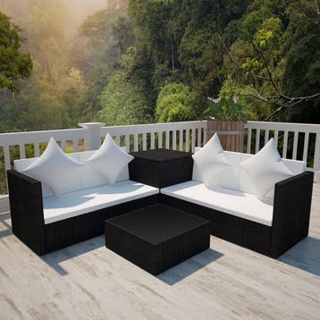 vidaXL 4-delige Loungeset met kussens poly rattan zwart, Verzenden, Nieuw, 4 zitplaatsen, Loungeset