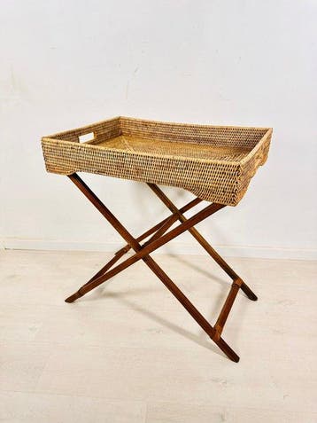Dienblad - Rattan rechthoekig butler-dienblad met vouwbaar, Antiek en Kunst, Curiosa en Brocante