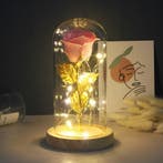 Kunst Roos in Glazen Stolp met Verlichting - Zijden Rozen, Verzenden, Nieuw