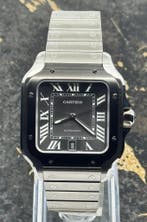 Cartier Santos Large  - Black Dial - WSSA0037 - New 2025, Sieraden, Tassen en Uiterlijk, Horloges | Heren, Nieuw, Staal, Polshorloge