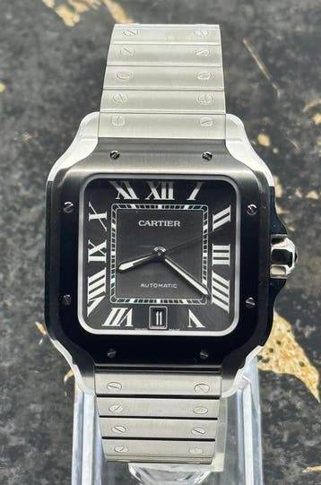 Cartier Santos Large  - Black Dial - WSSA0037 - New 2025, Nieuw, Staal, Polshorloge, Staal