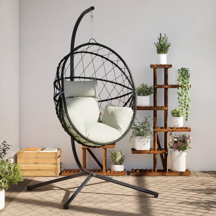 vidaXL Hangstoel met standaard rattan en staal beige, Tuin en Terras, Tuinbanken, Nieuw, Verzenden