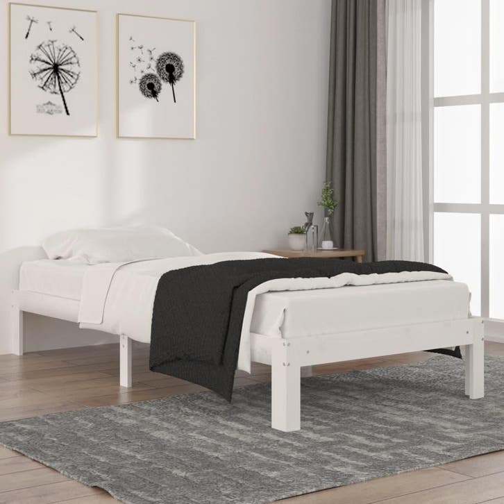 vidaXL Bedframe massief grenenhout wit 90x200 cm, Huis en Inrichting, Slaapkamer | Bedden, 90 cm, 200 cm, Wit, Eenpersoons, Nieuw