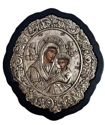 Icoon - Moeder Gods - Zilver, Hout - 28 x 31,5 cm