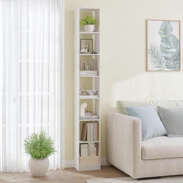 Boekenkast - Boekenrek - Wandkast - 214x30x24 cm - Wit - Hzu, Verzenden, Zo goed als nieuw