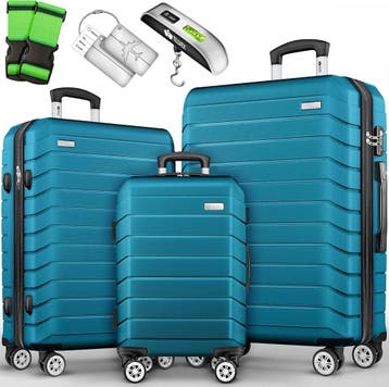 Kofferset - 3 delig - Trolley - Reiskoffer set - Turquoise -, Verzenden, Zo goed als nieuw