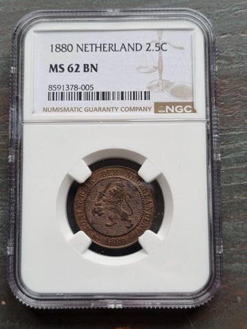 Nederland. Willem III. 2 1/2 Cent 1880 NGC slab ms 62 bn