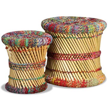 vidaXL Krukken met chindi details 2 st bamboe meerkleurig, Huis en Inrichting, Stoelen, Verzenden, Nieuw